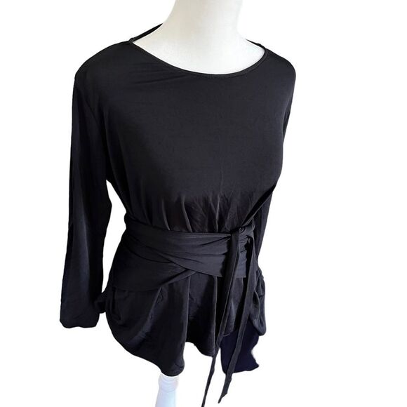 MM Lafleur Walker Top Black Silk Blend Knit Crepe Waist Tie Blouse M - Picture 8 of 11